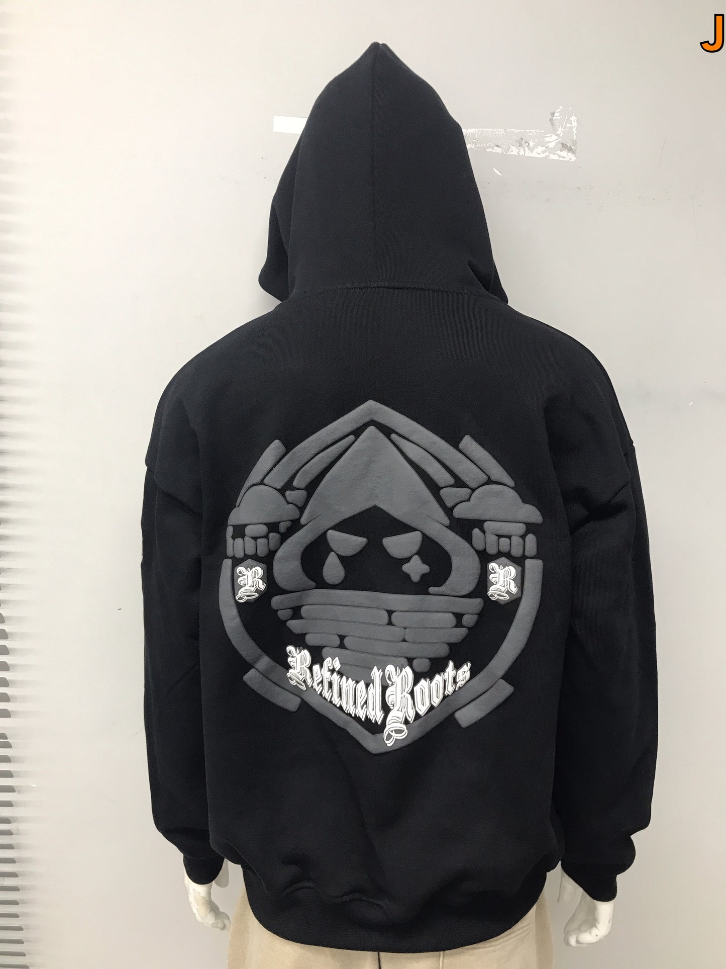 Refined Roots puff print embroidered hoodie