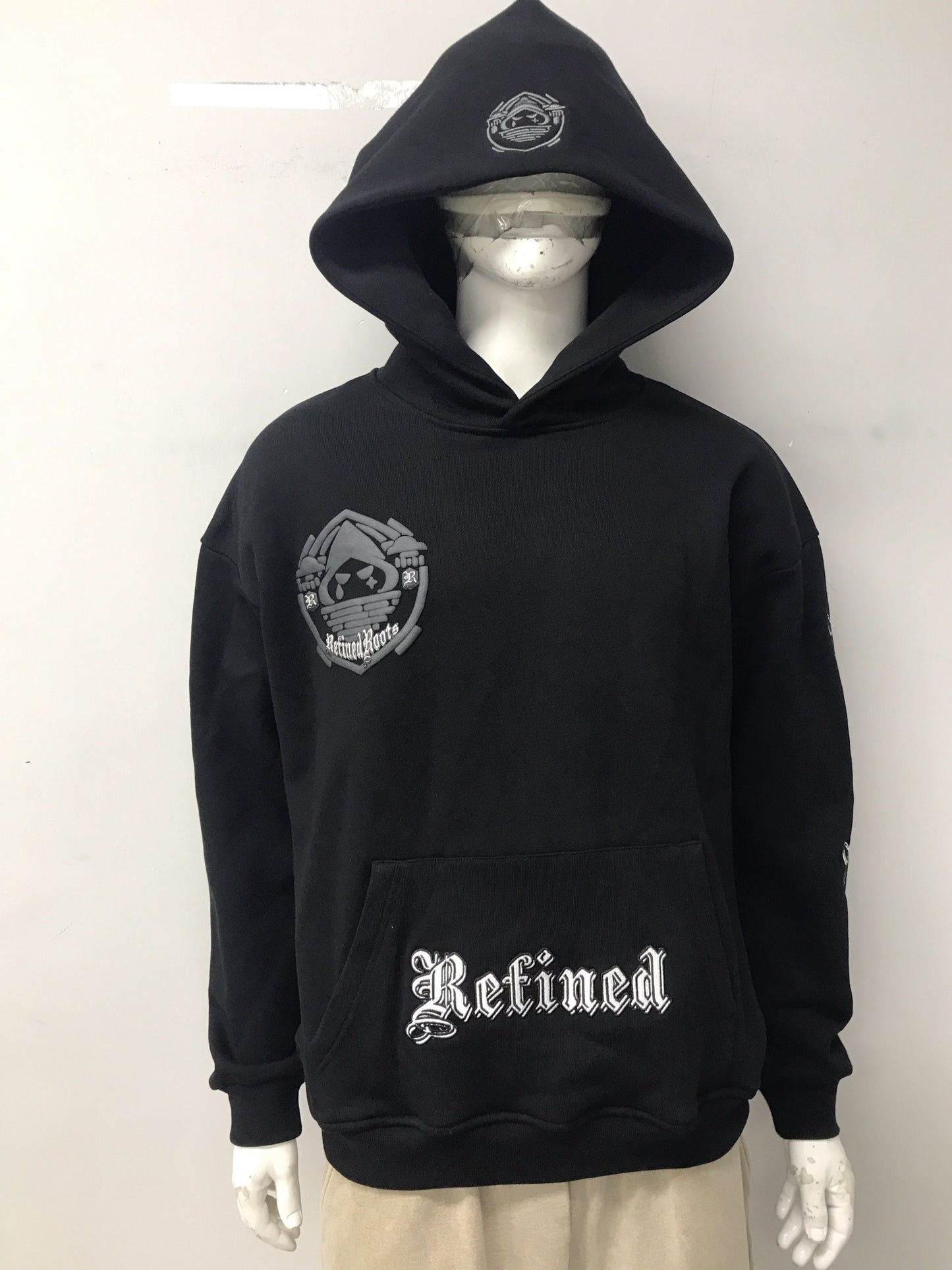 Refined Roots puff print embroidered hoodie