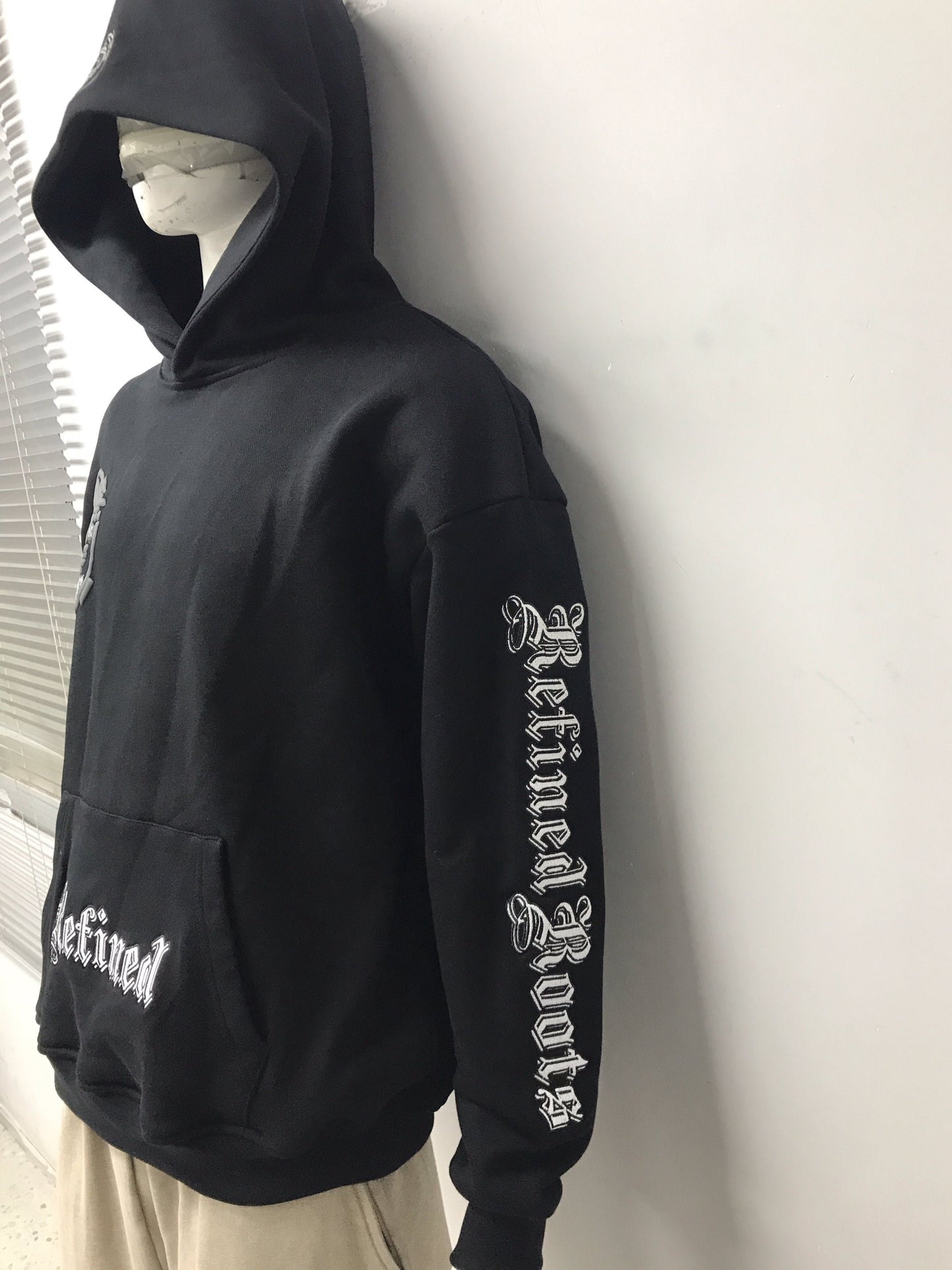 Refined Roots puff print embroidered hoodie